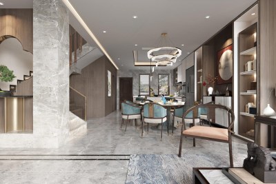 新中式别墅餐厅3D模型下载